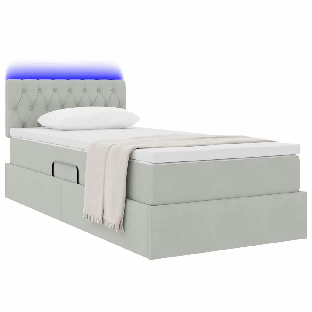 Letto con contenitore e LED Grigio chiaro 90 x 190 cm Velluto 3371421