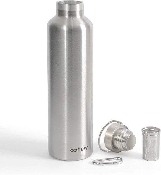 Fiasca isolata in acciaio inossidabile - per bevande fredde e calde - 1000 ml - argento
