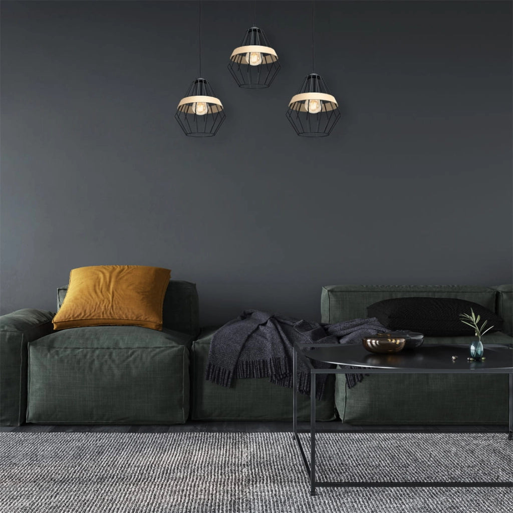 Lampadario sospeso Milagro Cliff 3xE27 nero legno loft