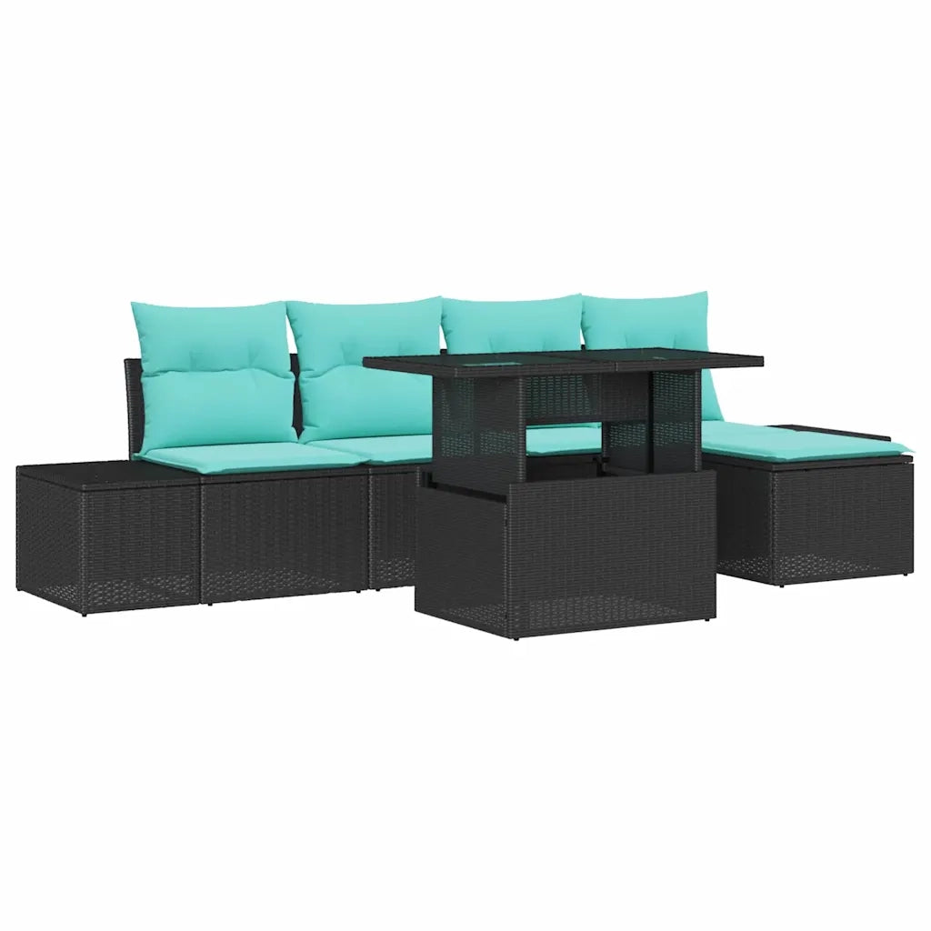 Set Divano da Giardino 6 pz Nero e Blu polyrattan 3349172