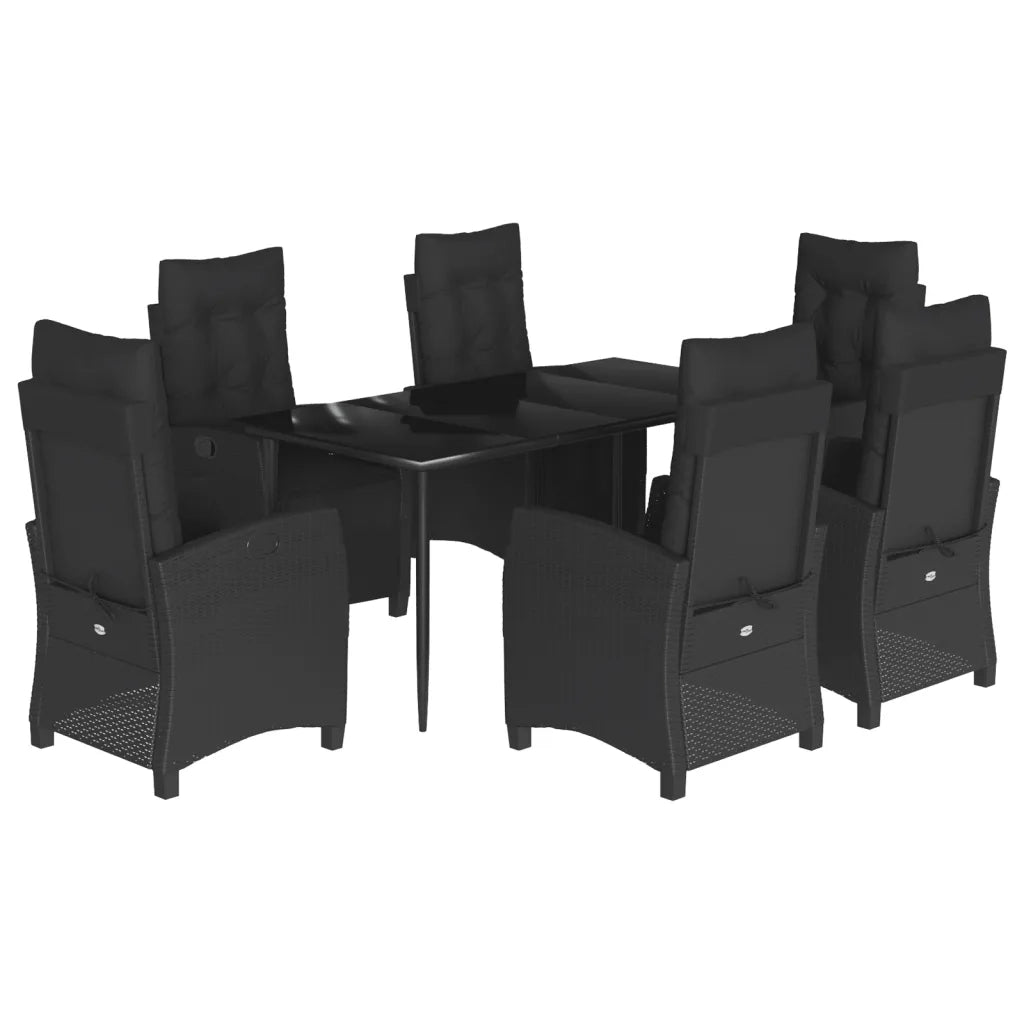 Set da Pranzo da Giardino 7 pz Nero con Cuscini in Polyrattan 3212964