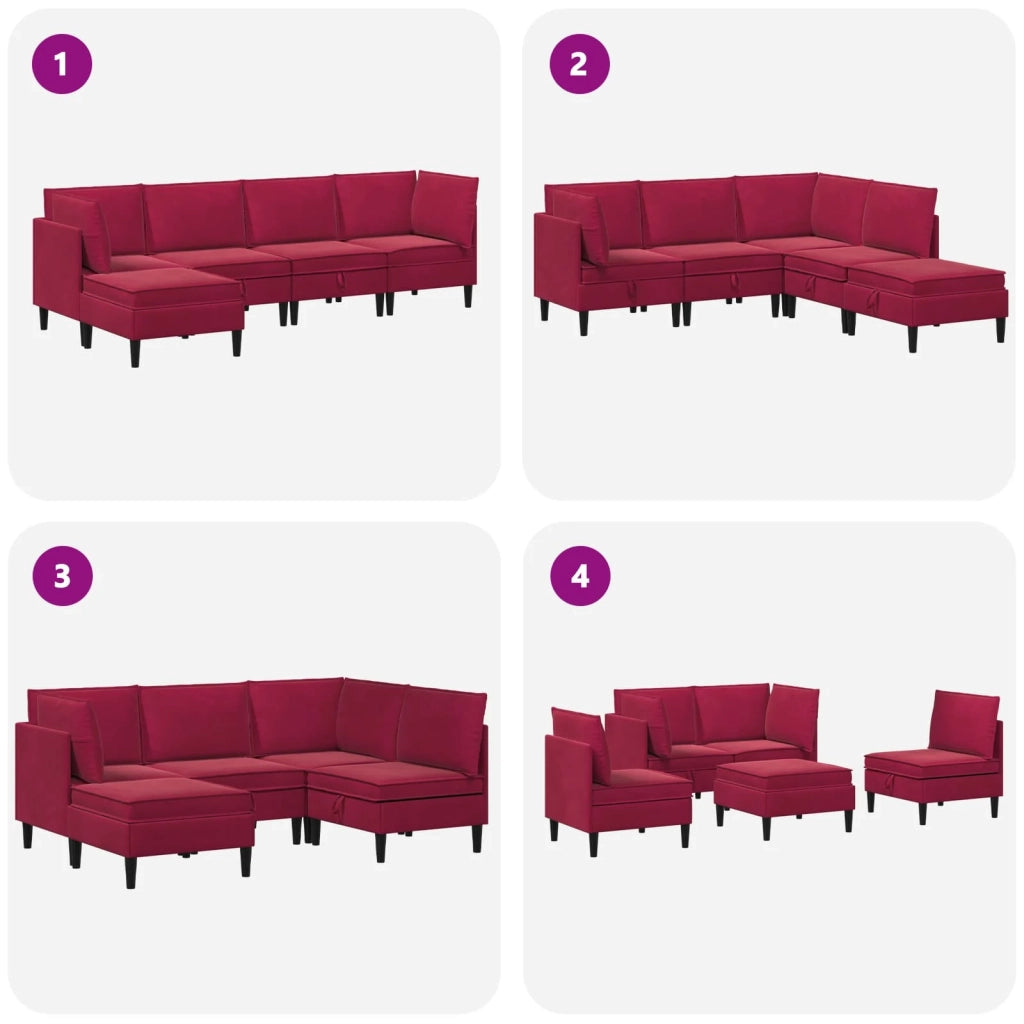 Set di mobili per il soggiorno 5 pcs Rosso Vino Velluto 3413751