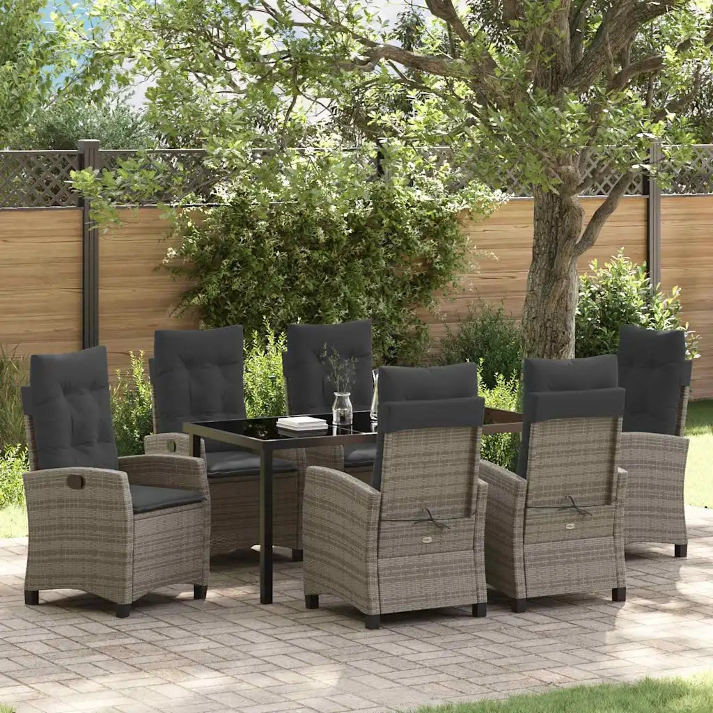 Set da Pranzo per Giardino con cuscino 7 pcs Grigio polyrattan