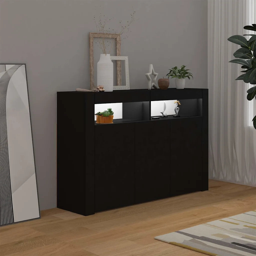 Credenza con Luci LED Nera 115,5x30x75 cm