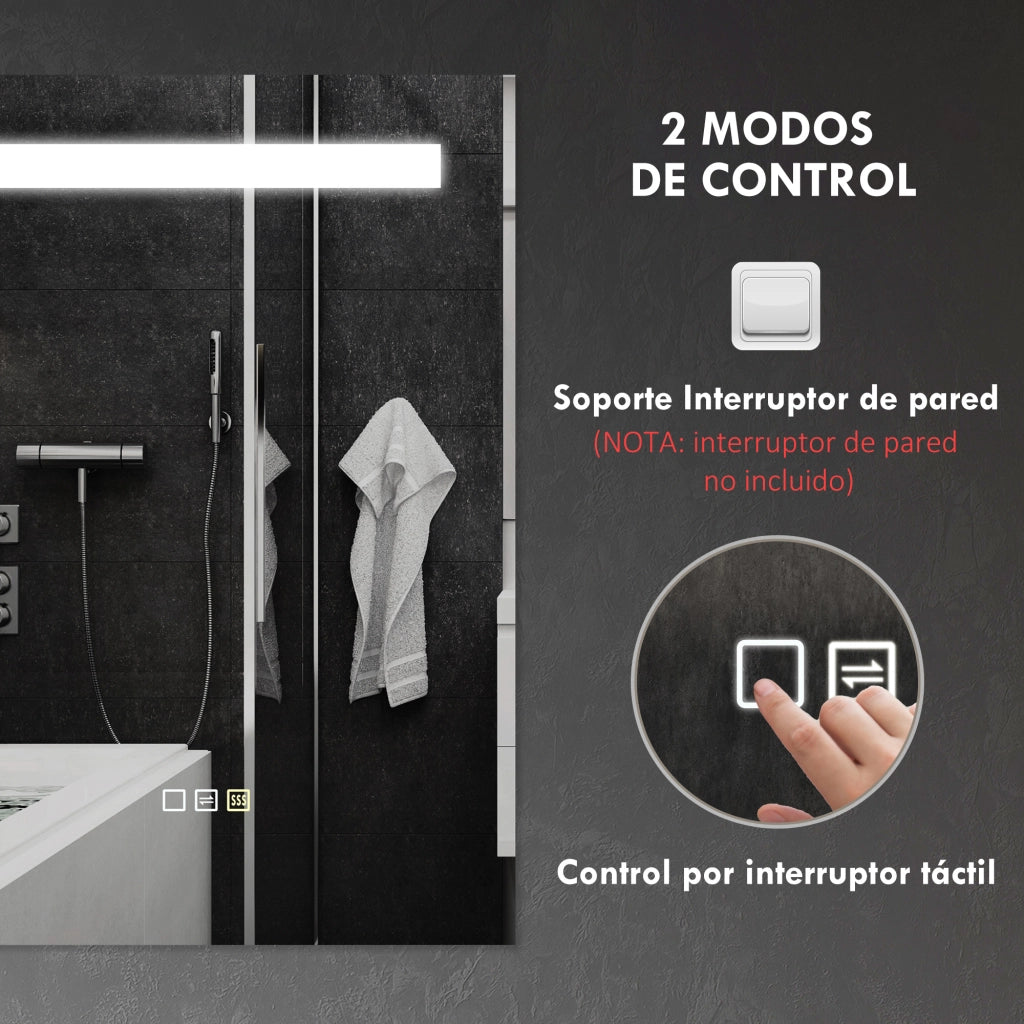 Specchio da Bagno con Luce LED ¨C Minimal ¨C Bianco 70x50 cm