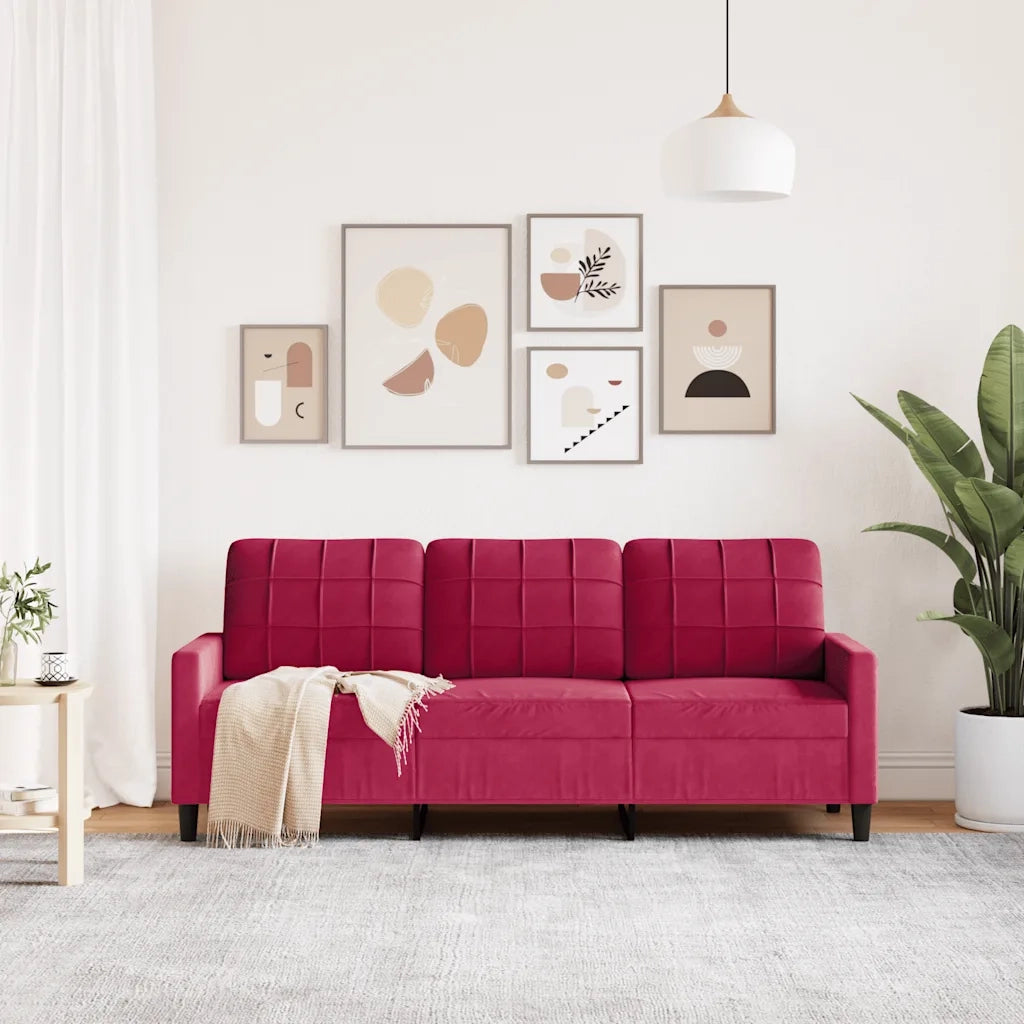 Divano a 3 Posti Rosso Vino 180 cm in Velluto 4007638