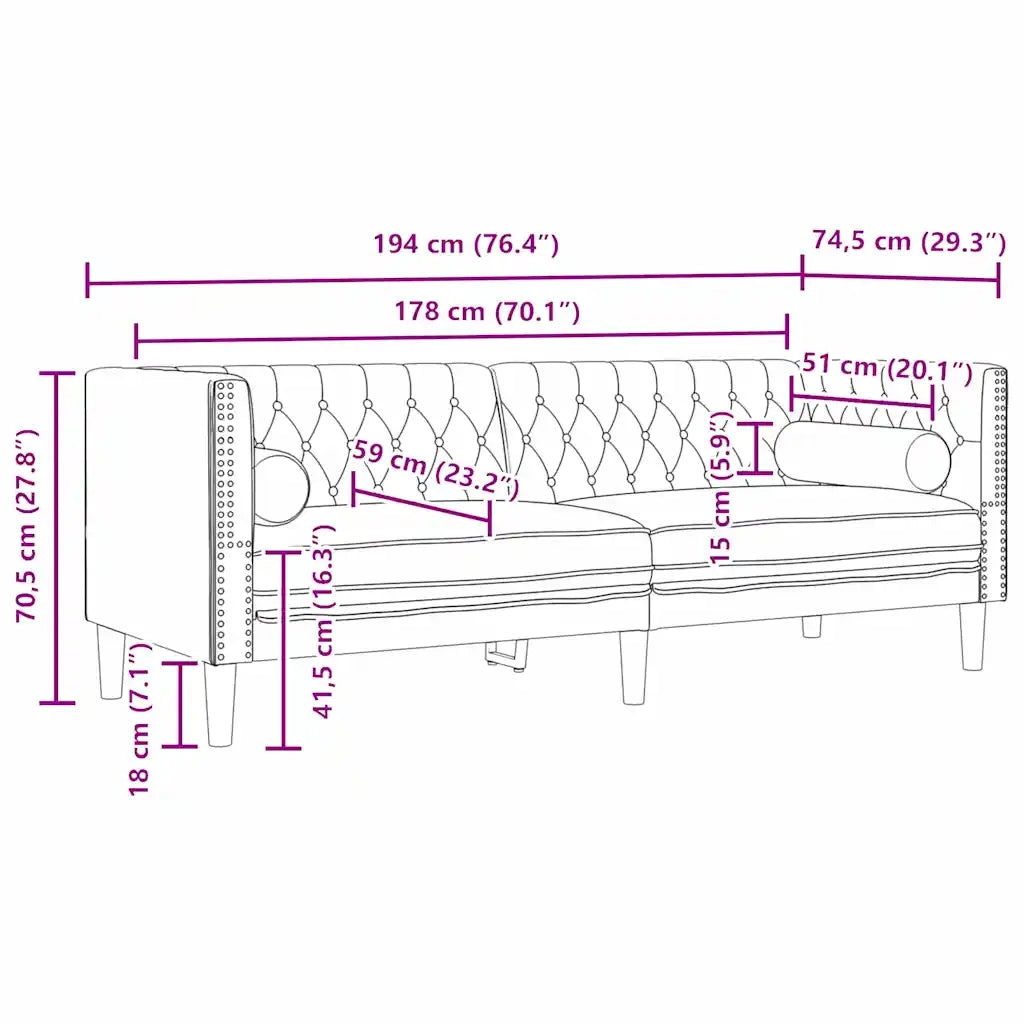 Divano per Soggiorno 3 pcs Grigio scuro 194 x 74,5 x 70,5 cm 3385868