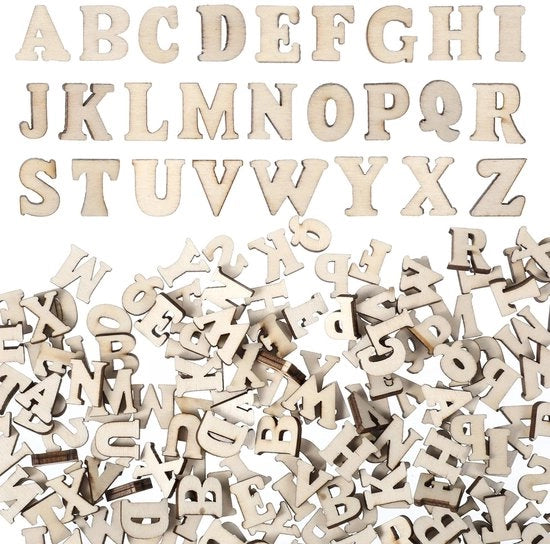 Lettere in legno 200 pezzi - 17 mm/12 mm - Legno marrone - Attività di ricamo/decorazione - Fai da te - Apprendimento precoce