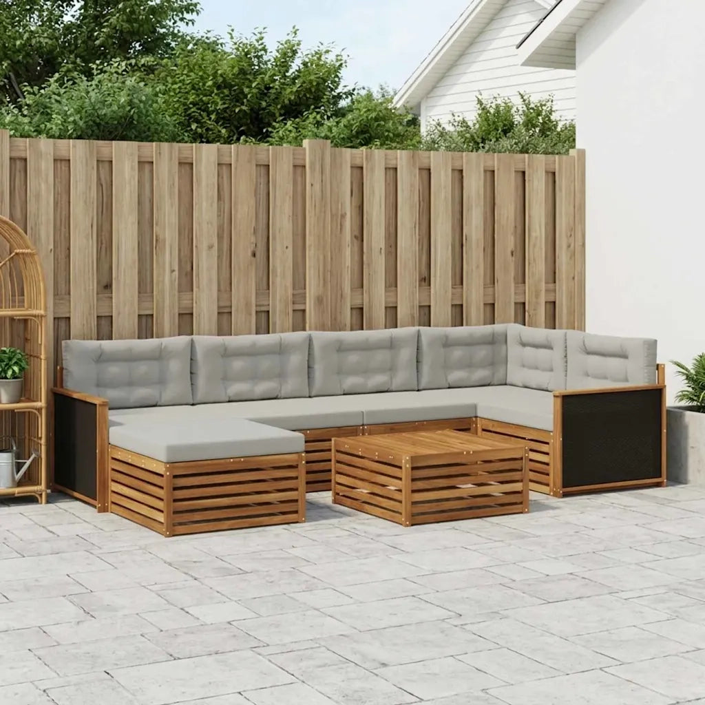 Set di divani da esterno 7 pcs Naturale e Grigio Chiaro 3383584