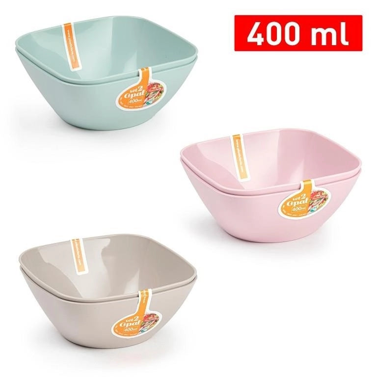 Set 2 Pezzi Ciotola Ciotolina in Plastica Opale 400 ml 3 Colori