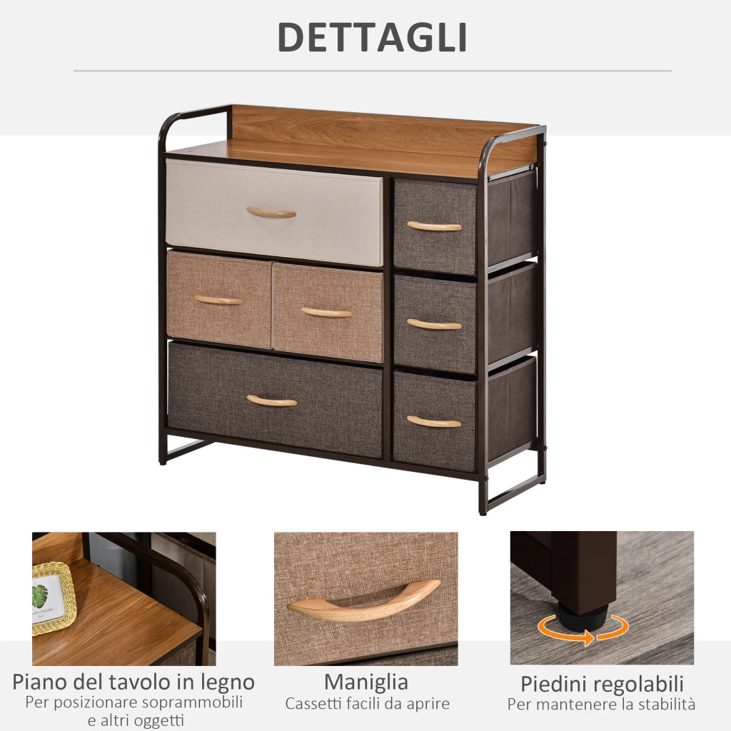 Cassettiera 7 Cassetti ¨C Xylo ¨C Tessuto e MDF, Multicolore 80x29x78.5cm