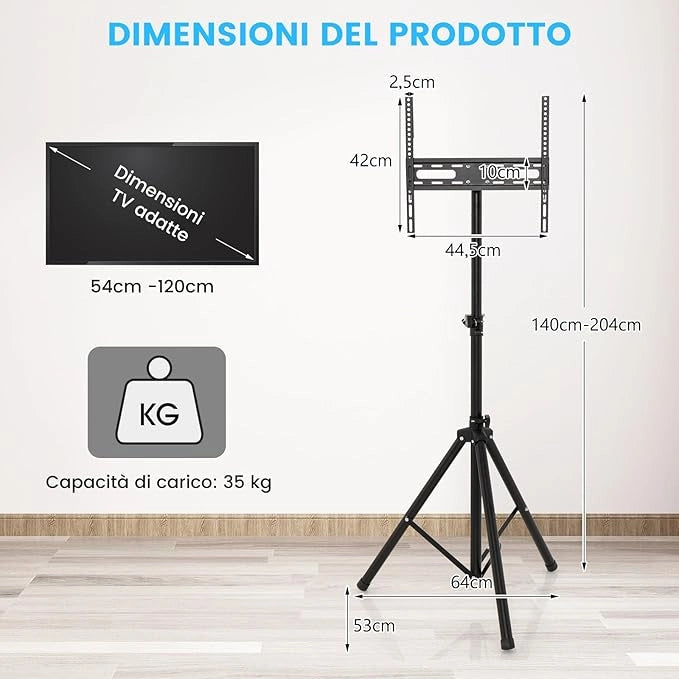 Supporto TV da Pavimento per Schermi Plasma/LCD/LED 21-47 Pollici, Supporto TV Altezza Regolabile e Girevole, Porta TV con Staffe Fino a 35 kg, Max VESA 400 x 400 mm