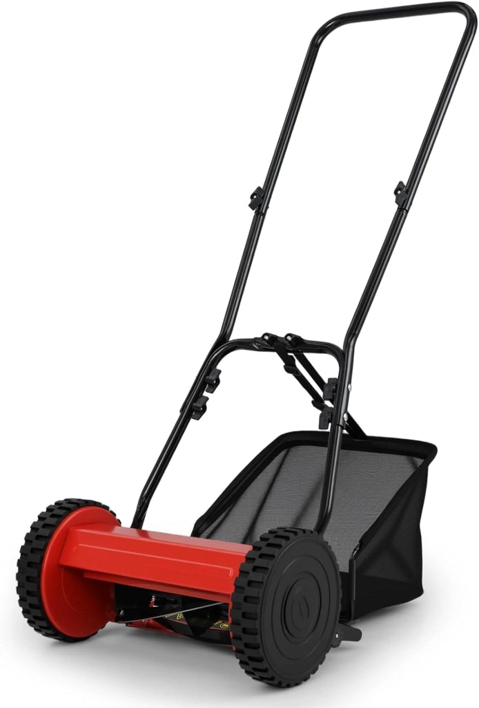Tagliaerba a Spinta, Tosaerba Manuale con Larghezza di Taglio di 30 cm, Raccoglitore da 18,5 L & Altezza di Taglio Regolabile 15-40 mm, 2 Ruote Antiscivolo, per Giardino (Rosso)