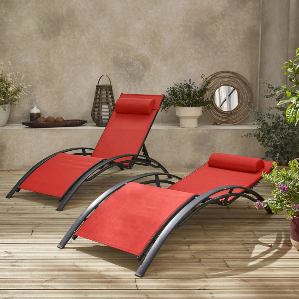 Set 2 lettini prendisole in alluminio textilene multiposizione,