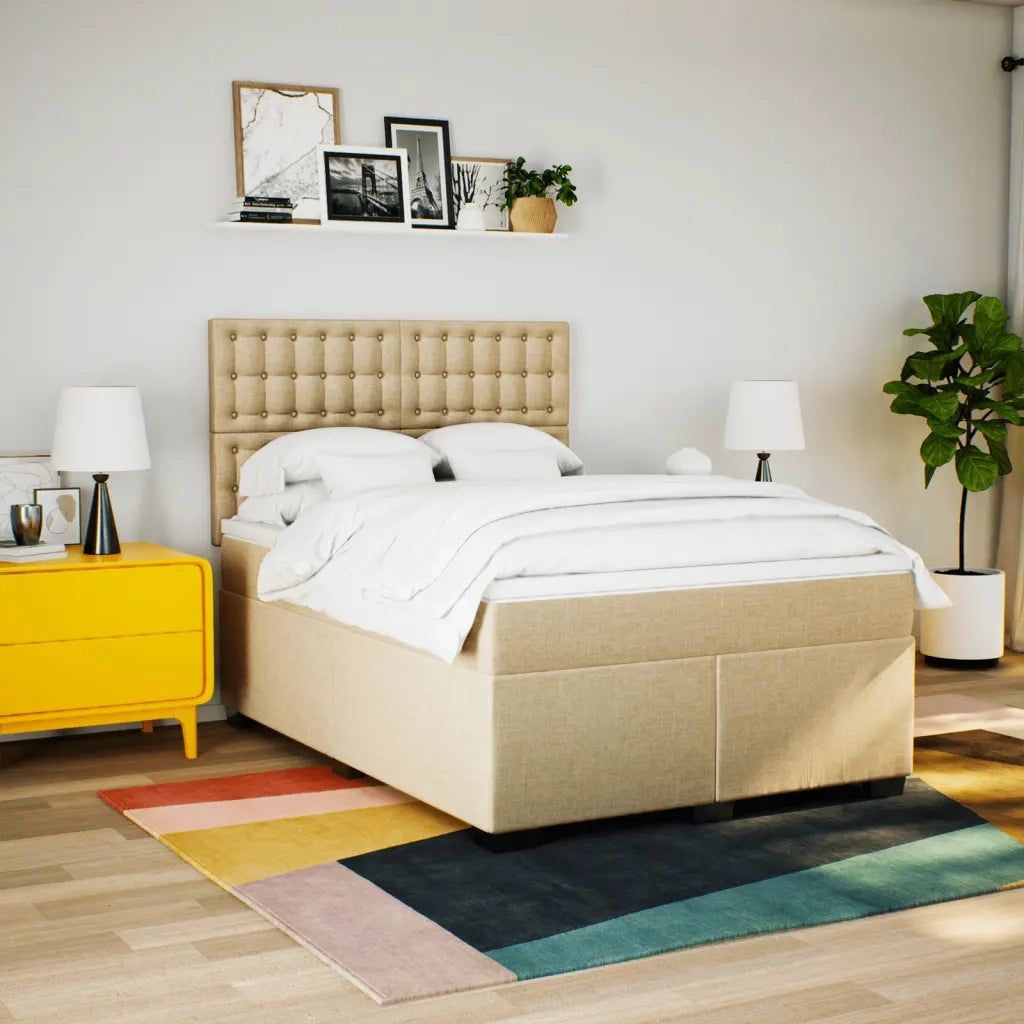 Giroletto a Molle con Materasso Crema 160x200 cm in Tessuto 3290558