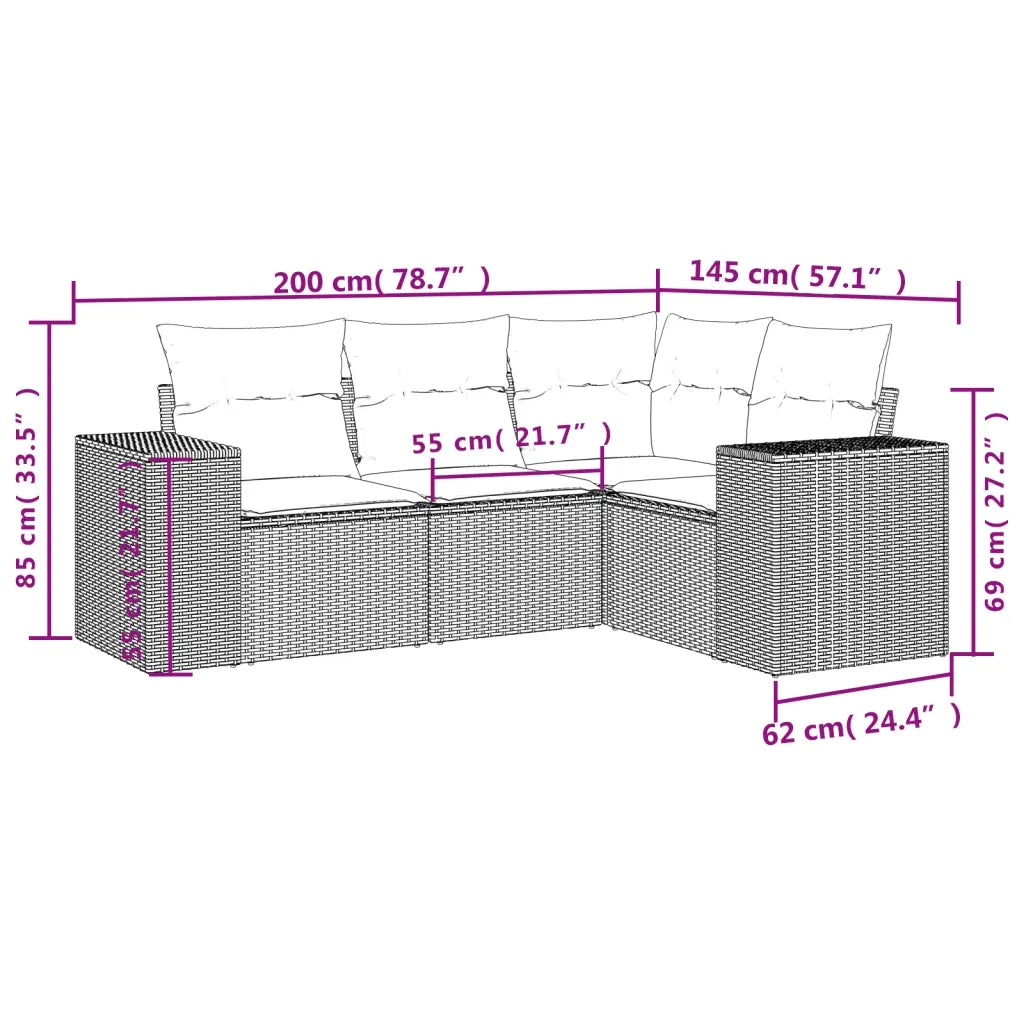 Set Divani da Giardino 4 pz | Set Salotto da Giardino con Cuscini in Polyrattan Grigio