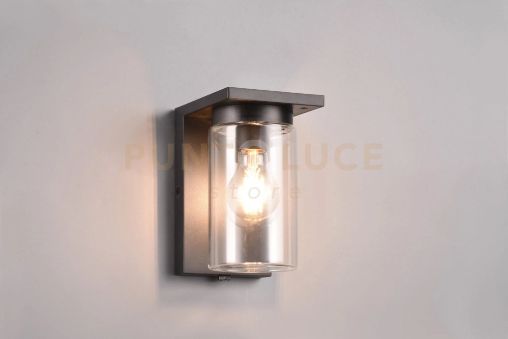 ARDILA APPLIQUE DA ESTERNO FUSIONE ALLUMINIO NERA CON VETRO CILINDRO SENSORE CREPUSCOLARE H. 19CM IP44 1 LUCE ATTACCO E27