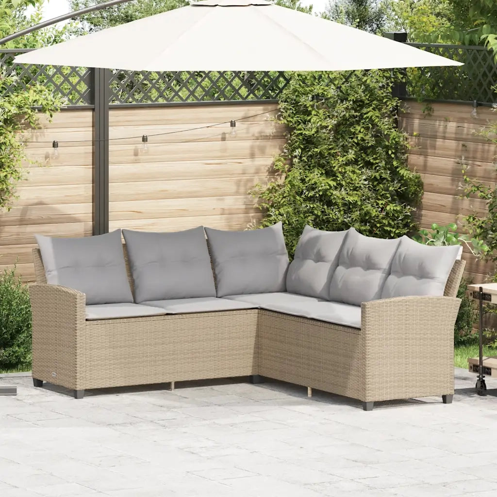 Divano a Forma di L con Cuscini in Polyrattan Beige 365418