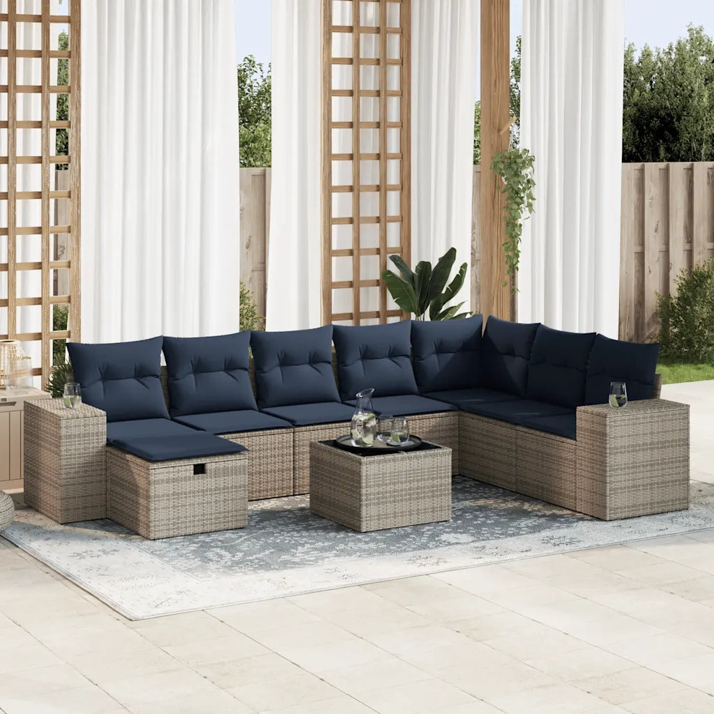 Set Divano da Giardino 9 pz con Cuscini Grigio in Polyrattan 3325747