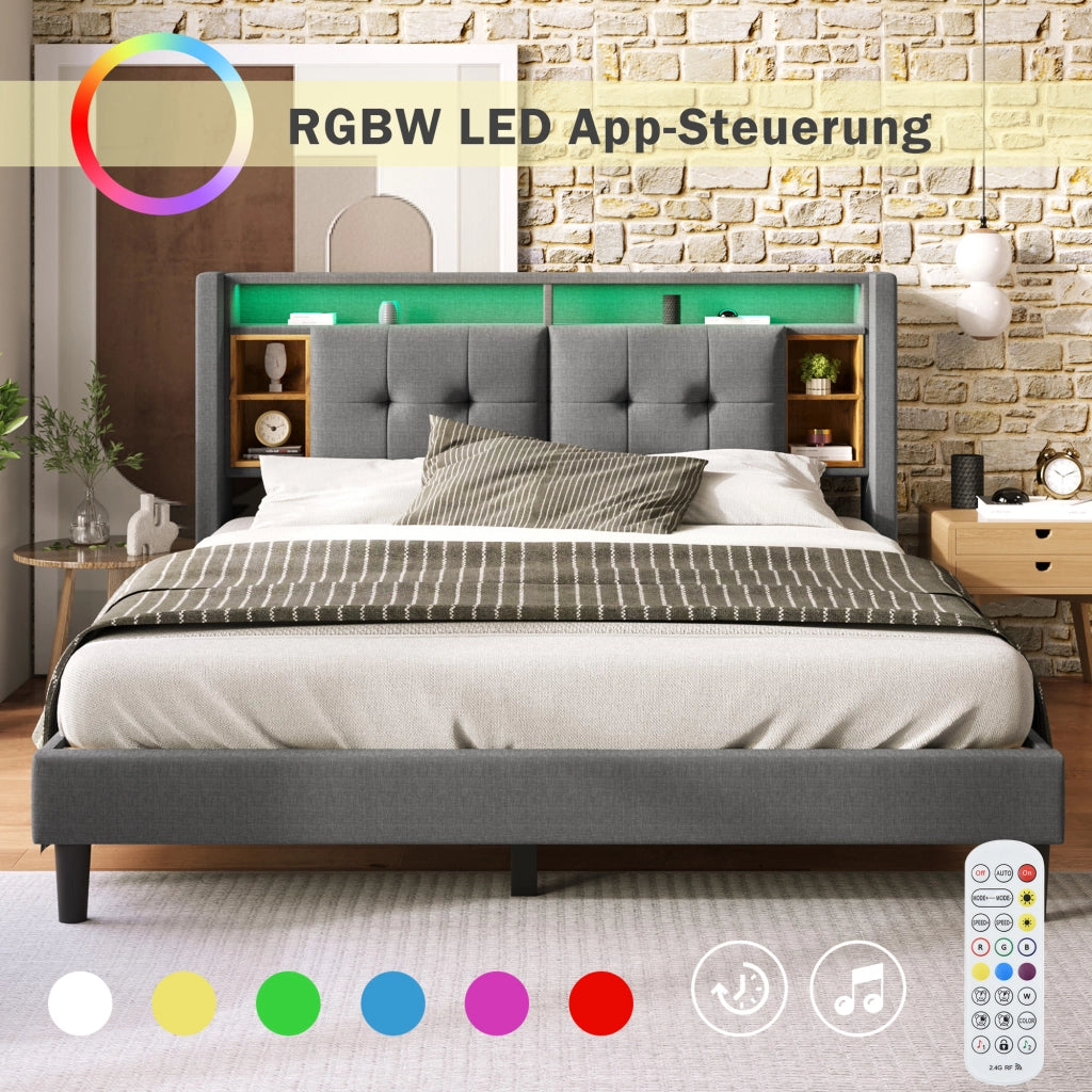letto imbottito legno grigio 140 x 200 cm