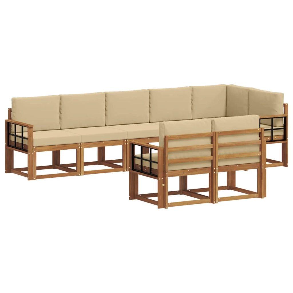Set di divani da esterno con cuscino 8 pcs Naturale e Beige 3366581