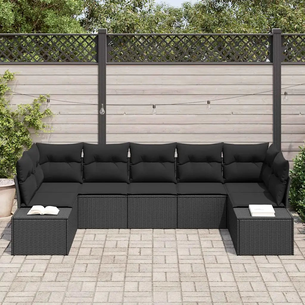 Set Divano da Giardino con cuscino 7 pcs Nero polyrattan 3347213