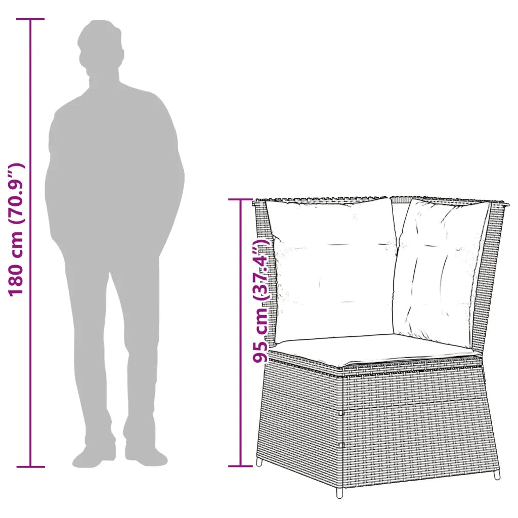 Divano Angolare da Giardino con Cuscini Nero in Polyrattan 368982