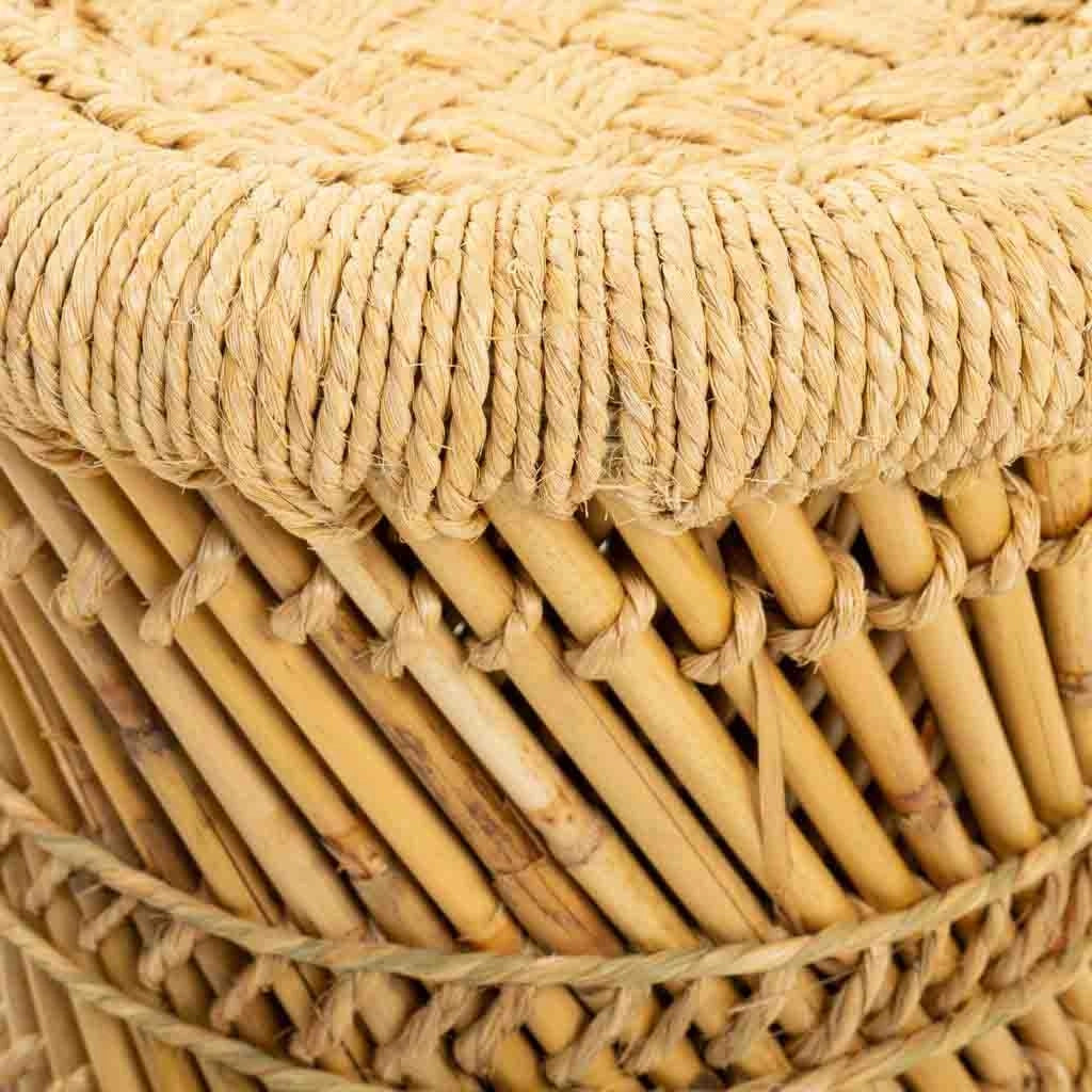 Set di 2 poltrone e sgabello in bambù e corda marrone
