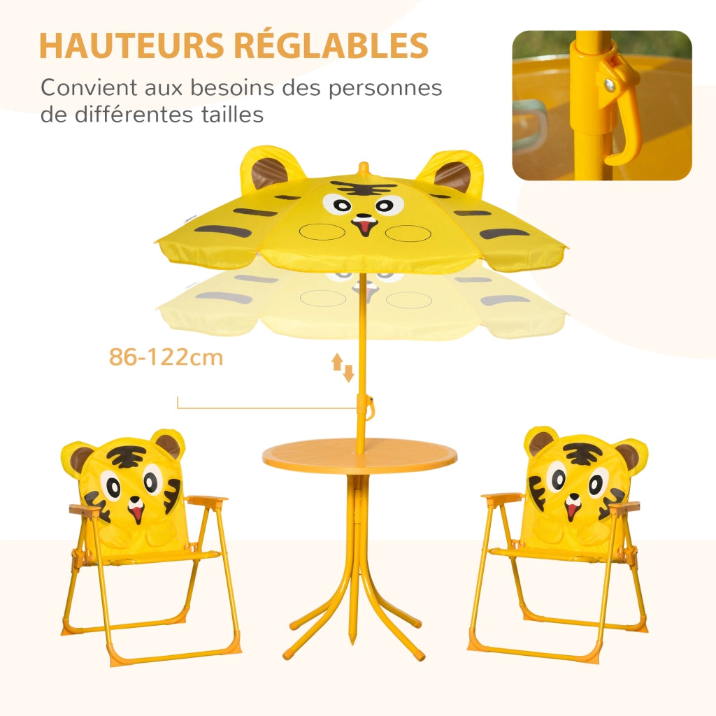 Set tavolo e sedie da giardino per bambini ¨C Zephmum ¨C giallo, metallo, pieghevole