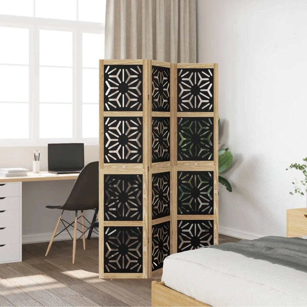 Divisorio Ambienti | Divider per stanze | Paravento 3 Pannelli Marrone e Nero Massello Paulownia