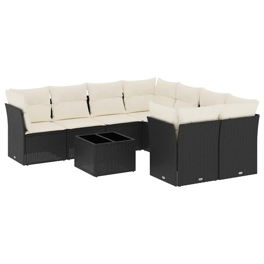 Set Divani da Giardino 9 pz con Cuscini Nero in Polyrattan