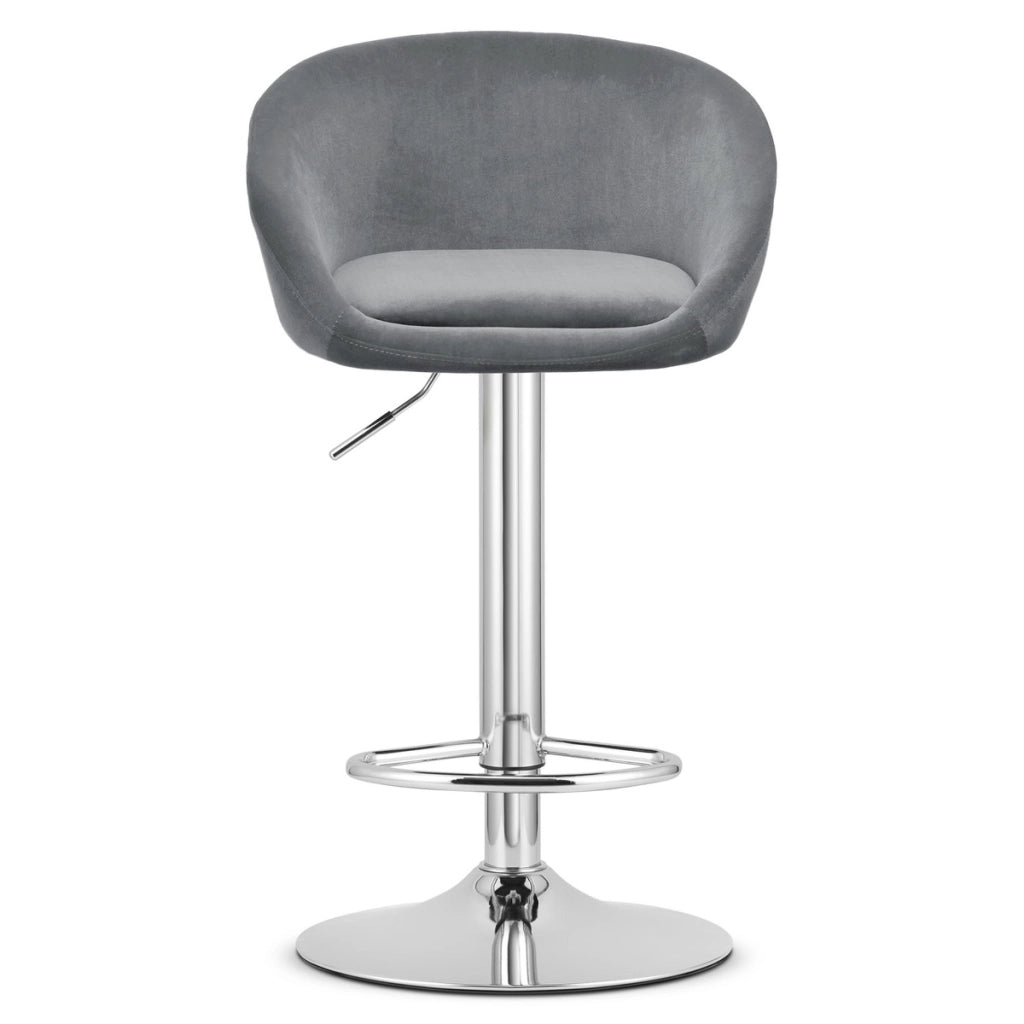 Sgabello da bar East in velluto grigio e base cromata