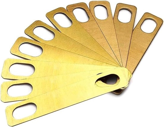 Set di 10 shim per manico chitarra in ottone - Riparazione chitarre e bassi - Colore dorato