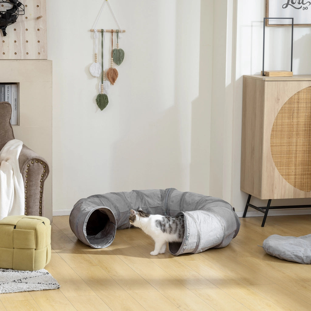 Tunnel per gatti con letto e cuscino ¨C zephmum ¨C grigio ?90x27cm