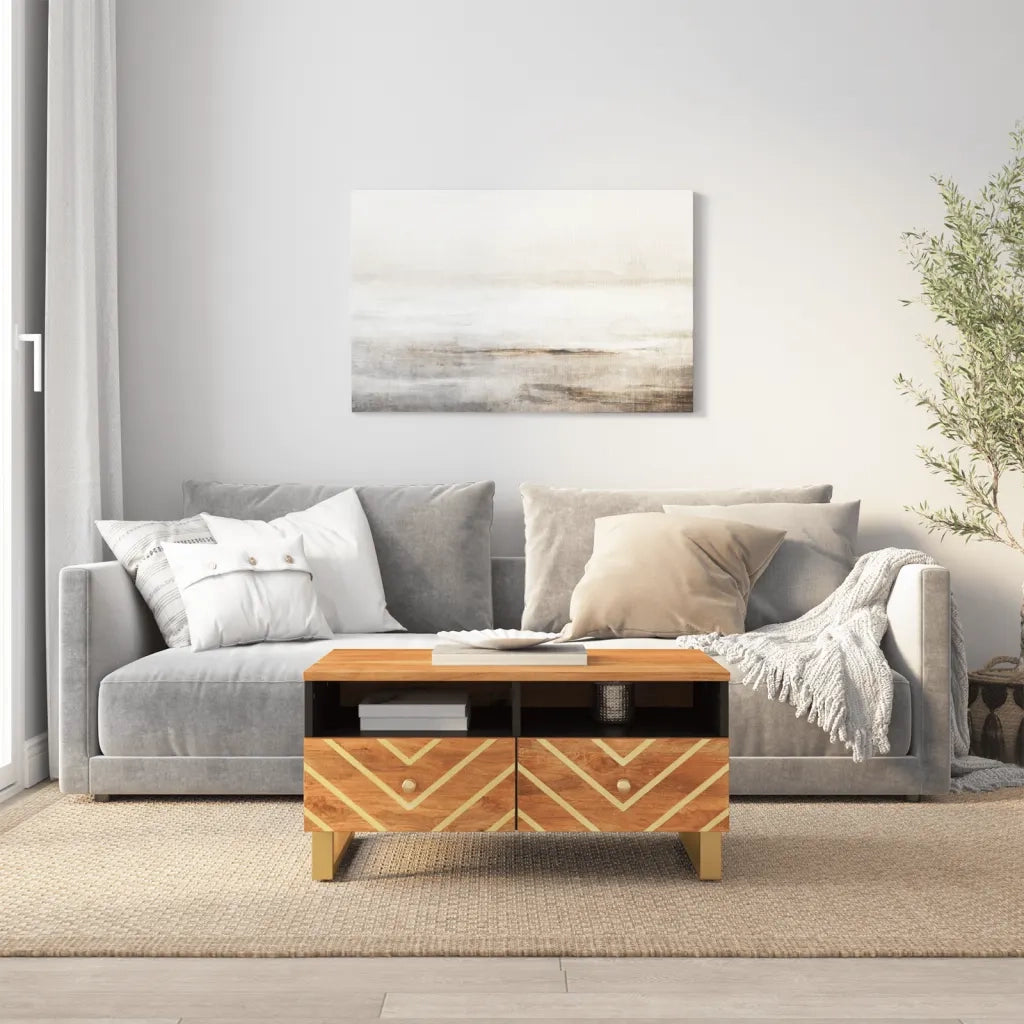 Tavolino da Salotto-Tavolino da soggiorno-Tavolo Marrone e Nero 80x54x40 cm Legno di Mango