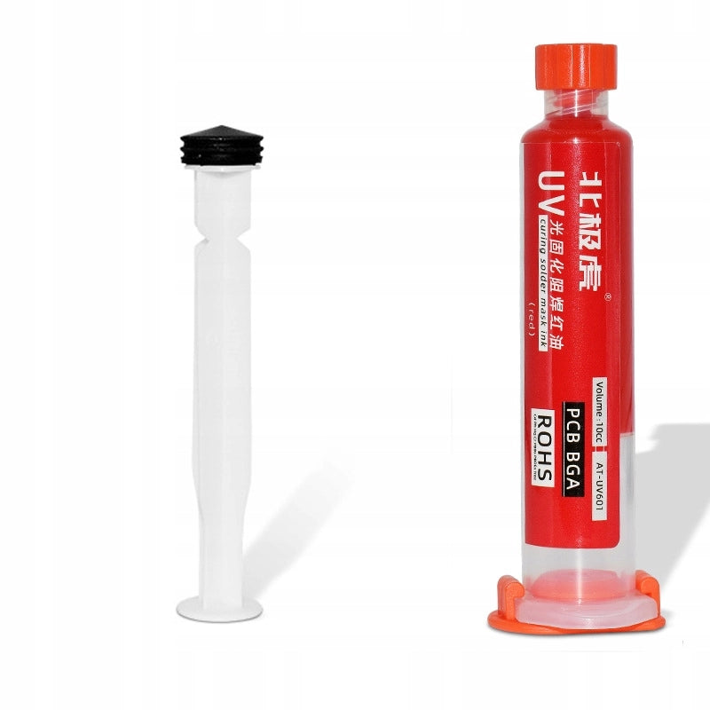 Set Soldermaska Rossa 10ml con Pistone e Lampada UV – Protezione PCB, Isolamento, Rapido Indurimento