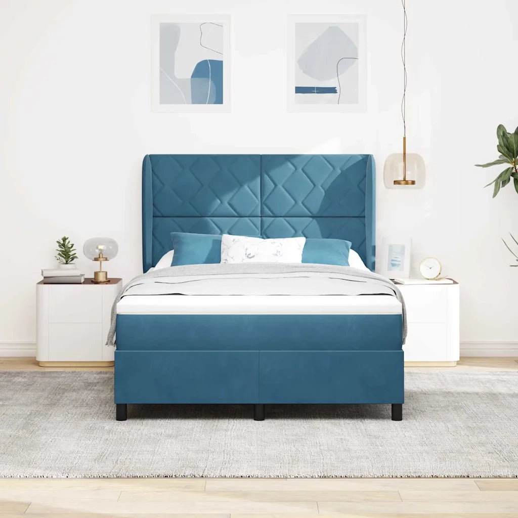 Letto a molle con testiera Blu Scuro 200 x 140 cm Velluto 3340986