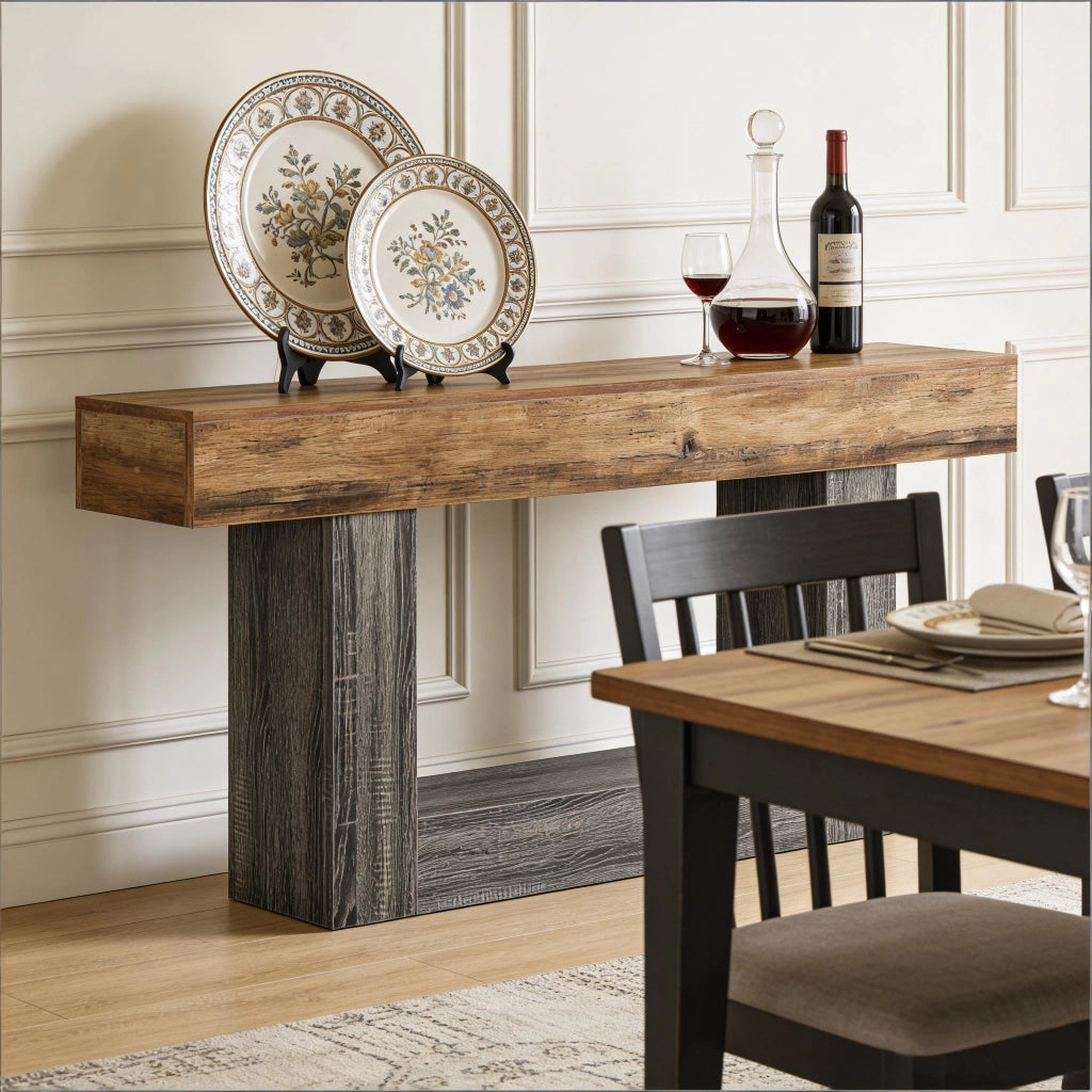 TAVOLO CONSOLLE 160 cm in MDF Grigio e Marrone rustico