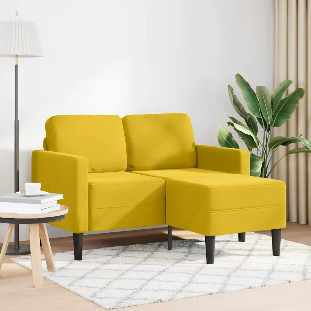 Divano 2 Posti con Chaise longue a L Giallo 125 cm Velluto 4107074