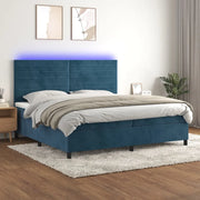 Letto a Molle con Materasso e LED Blu Scuro 200x200 cm 3136207