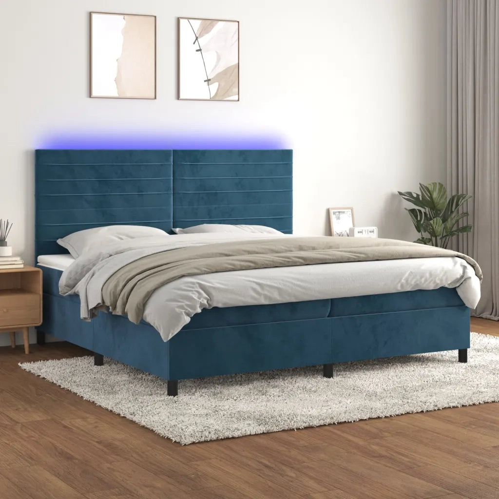 Letto a Molle con Materasso e LED Blu Scuro 200x200 cm 3136207
