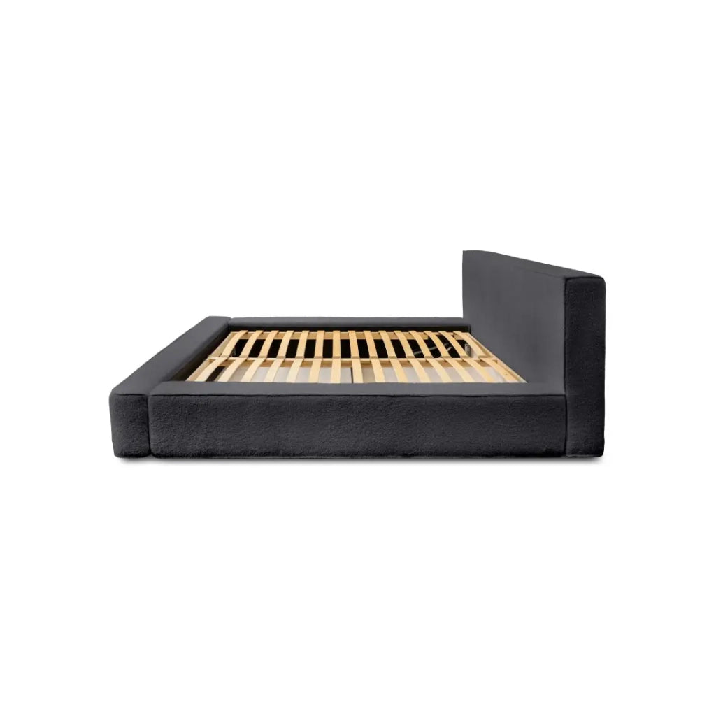 Letto contenitore VELORA – Antracite profondo bouclé – 180x200 cm – Tessuto velluto morbido – Rete sollevabile – Spazio di stoccaggio integrato