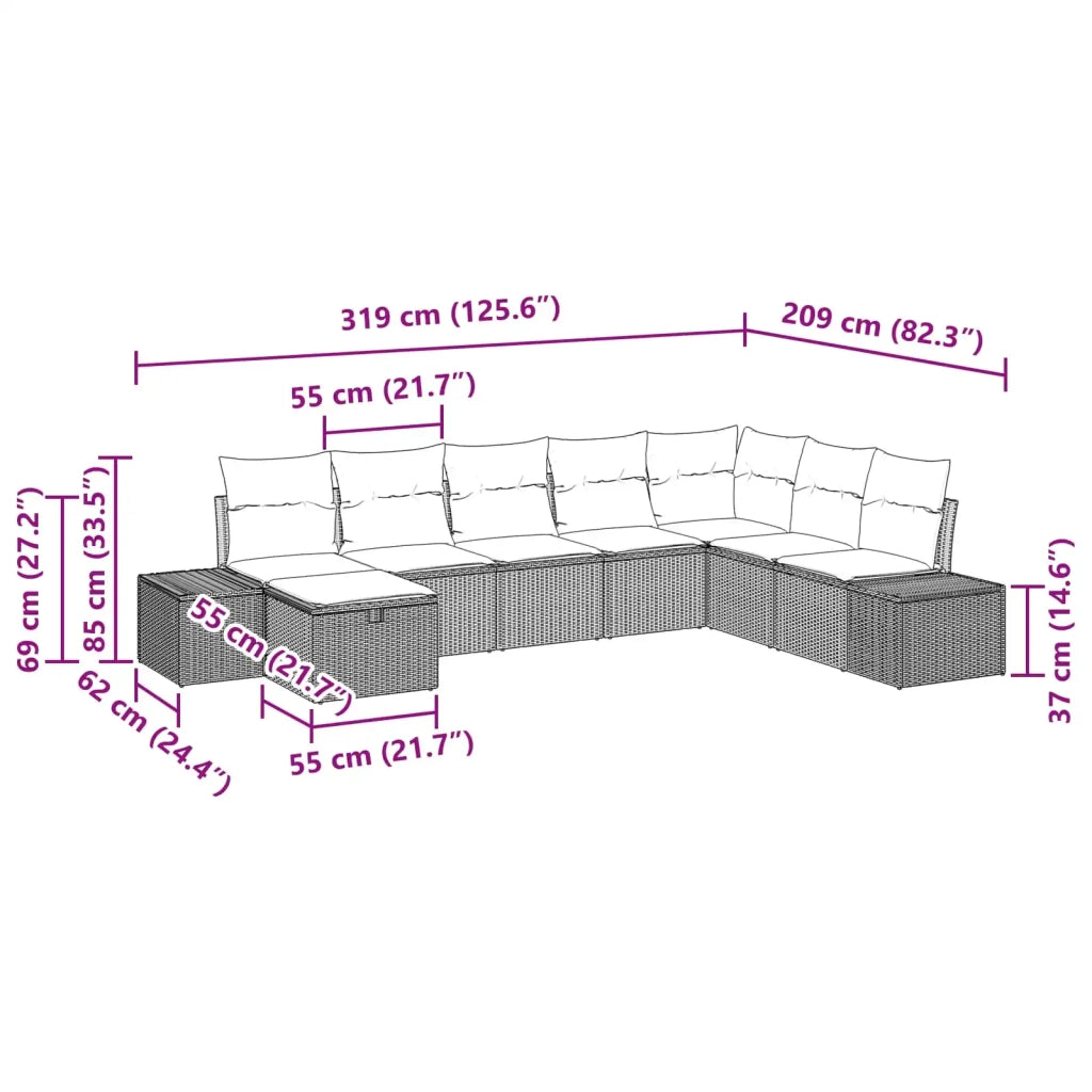 Set Divano da Giardino 8 pz Nero polyrattan 3359435