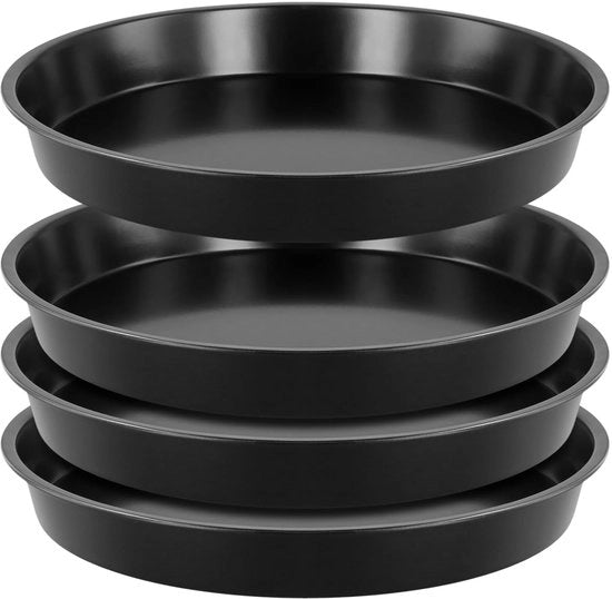 Piatti per Pizza in Acciaio di Carbonio 10 Pollici - Piatti per Pizza Ronde - Antiscivolo - Set di 4 - Fondello Stabile - Piatti per Pizza