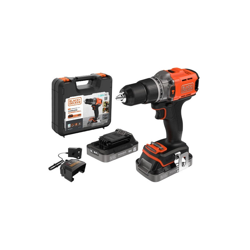 Trapano avvitatore a percussione 18V 2.0Ah – 2 batterie – valigetta – Black+Decker BCD383D2XK