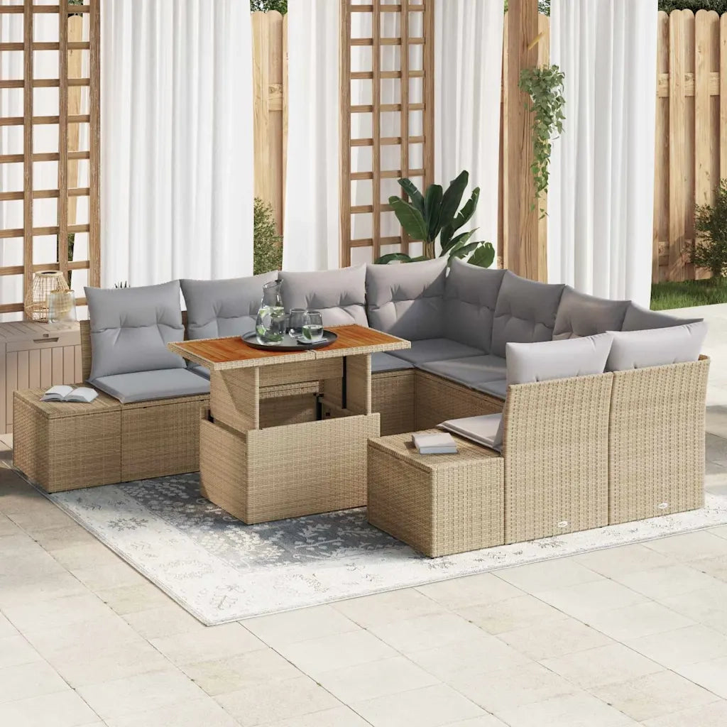 Set da Pranzo per Giardino con cuscino 9 pcs Beige e grigio 3349944