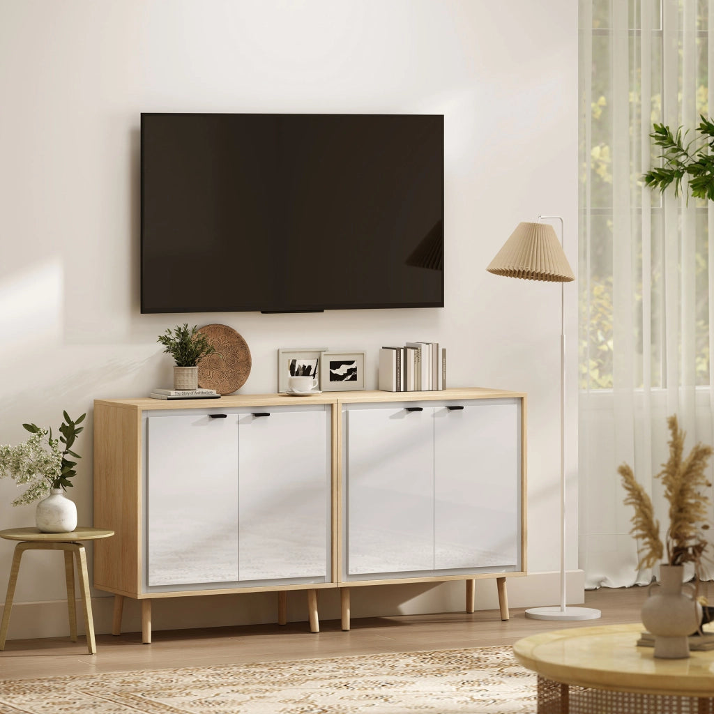 Credenza Moderna a 2 Ante ¨C Minimal ¨C Bianco Lucido e Rovere, 72x35x77 cm