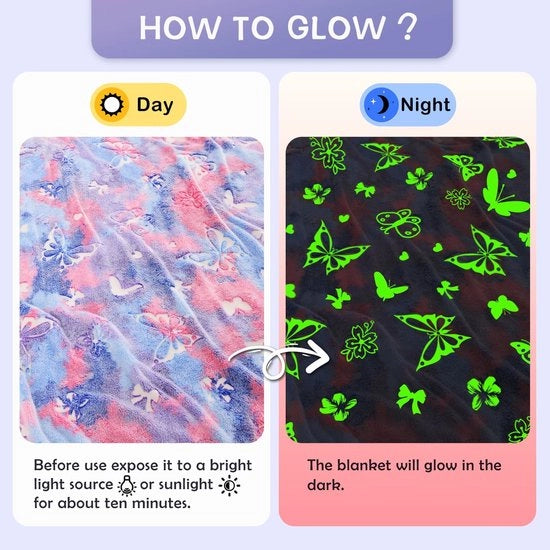 Tappeto di Flanella Luminoso - 127x150 cm - Flanella Fleece - Disegno Farfalla - Coperta Viola - Adatto per Tutti gli Anni - Soffice e Duraturo