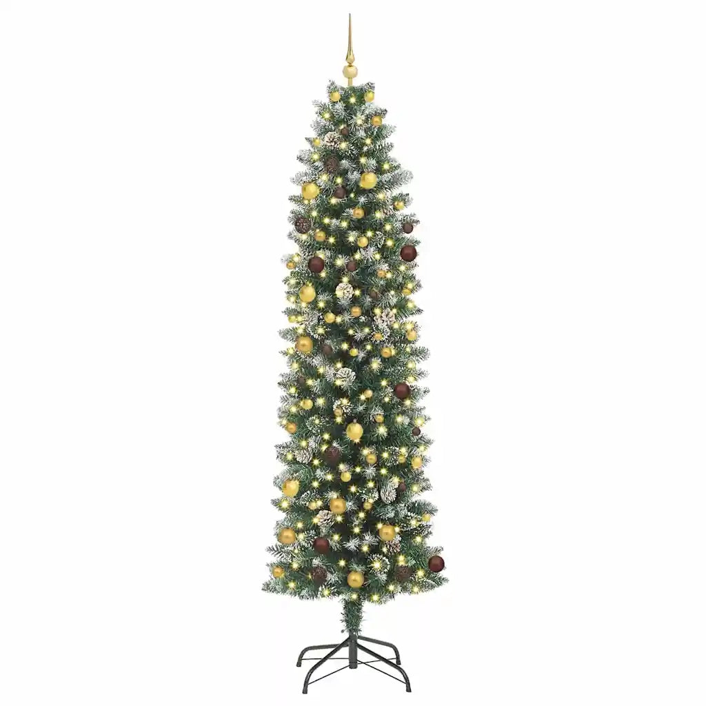 Albero di Natale Artificiale Sottile Verde e Bianco 240 cm 3395314