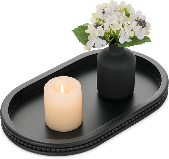 Decorativo Tavolo di Servizio in Legno Ovale con Perle per Sala da Pranzo e Salotto